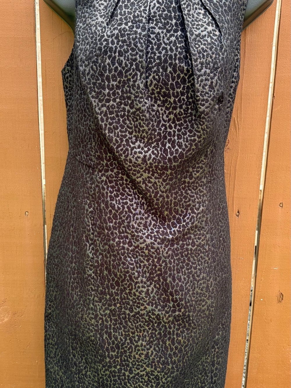 Michael Kors Black and Silver Metallic Leopard Midi Sheath Dress